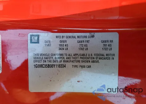 2008 Saturn Sky from USA, damaged, VIN 1G8MC35B98Y118334